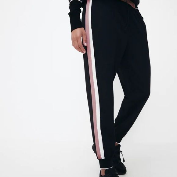 Zara black with pink side stripe jogger pants XS - Picture 2 of 7